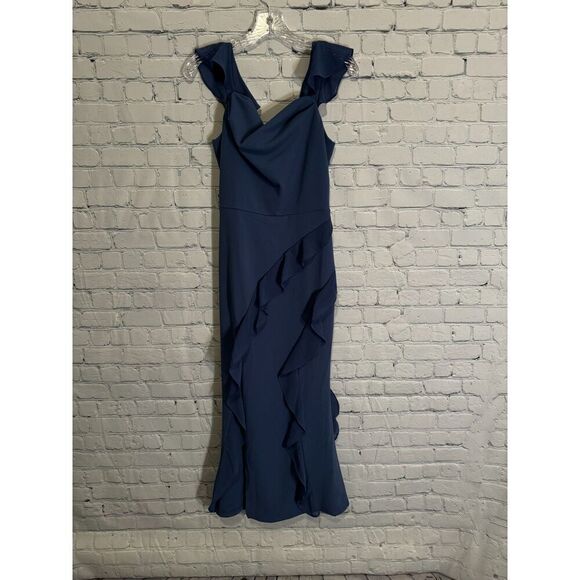 Women's Cowl Neck Sleeveless Ruffled Dress High Slit Cocktail Party Maxi Dress​ - Picture 14 of 15